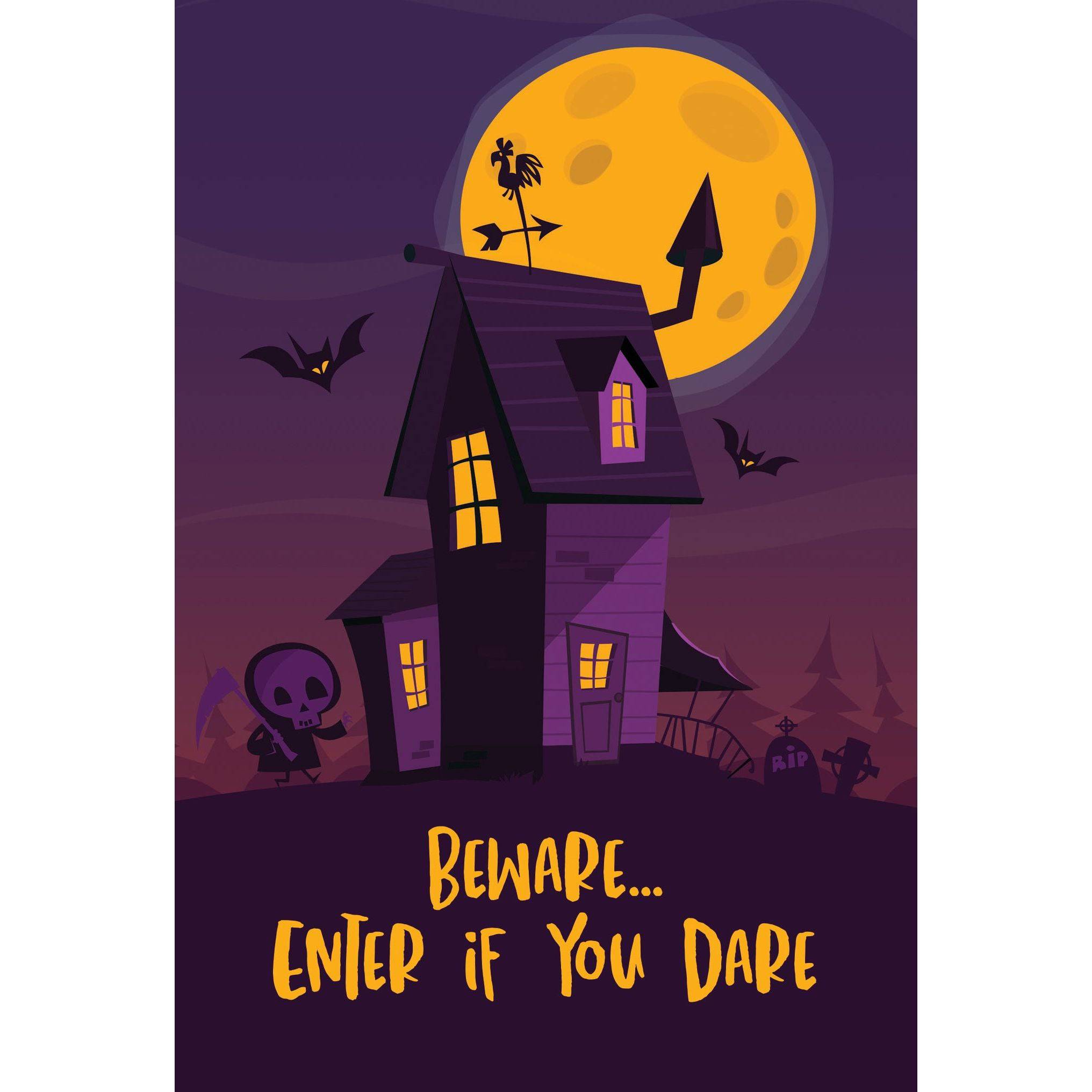 Full Moon House Halloween Card by Pictura featuring a spooky moonlit house scene for Halloween celebrations.